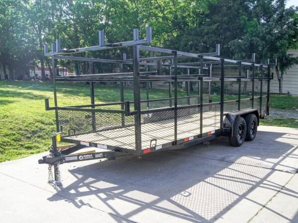 Utility Trailer Overhead Racks 6.4×20 Straight Deck Tandem Utility Trailer Mesh Sides Double Ladder ...