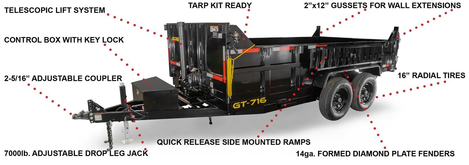 7x16 Telescopic Dump Trailer with 4ft Sides (2) 7K Axles 14k GVWR - Image 18