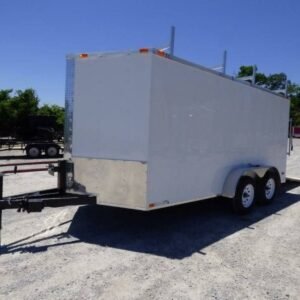 7x14 Enclosed Trailer White V-Nose Ladder Racks (2) 3500lb Axles Storage
